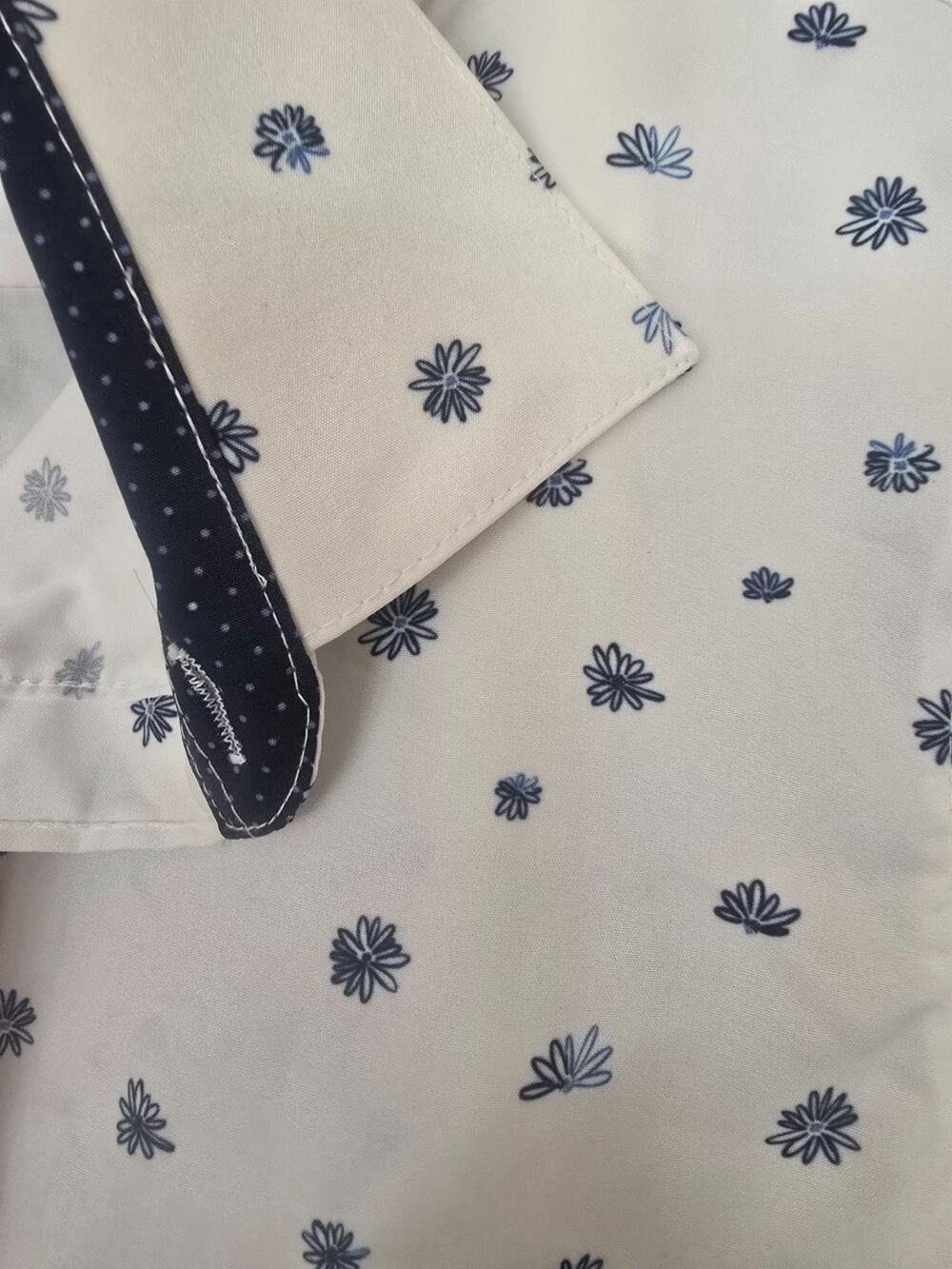 Tallia Performance Men's Shirt L White Navy Floral 4-Way Stretch